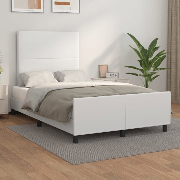 vidaXL Rama κρεβατιού με προσκέφαλο, λευκή, 120x200 cm, συνθετικό δέρμα