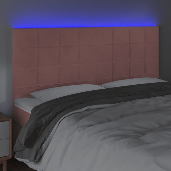vidaXL Zaglowek do lozka z LED, rozowy, 180x5x118/128 cm, aksamit