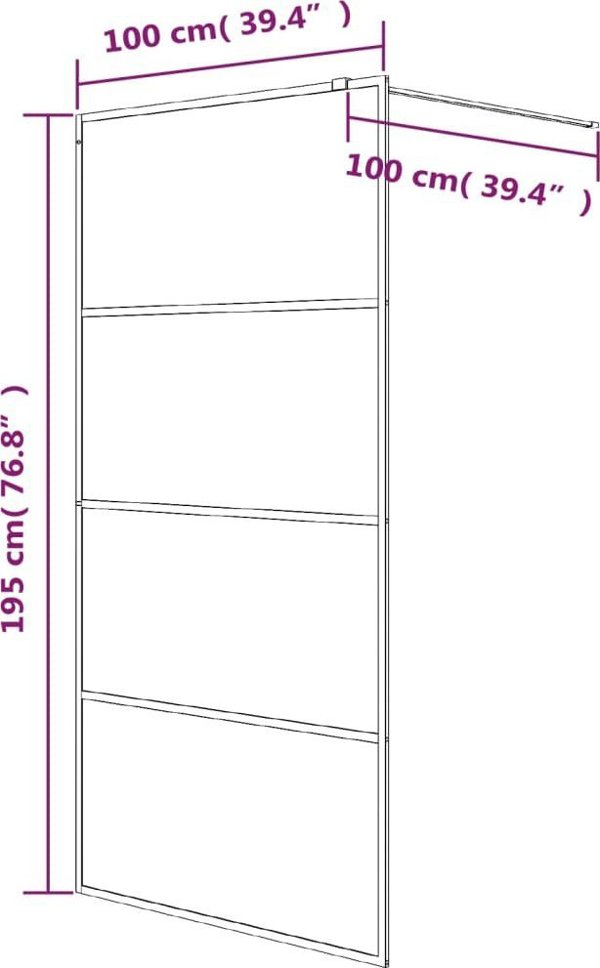 vidaXL Τζάμι ντουζιέρας, μαύρο, 100x195 cm, γυαλί ESG με αμμοβολή