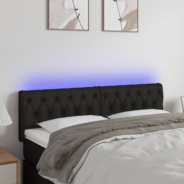 vidaXL Κεφαλάρι Κρεβατιού με LED, Μαύρο, 144x7x78/88 cm, Υφασμάτινο