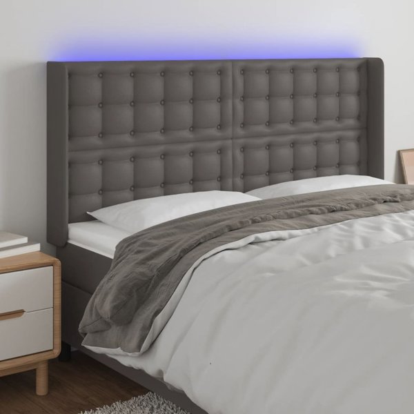 vidaXL Κεφαλάρι κρεβατιού με LED, γκρι, 163x16x118/128 cm, συνθετικό δέρμα