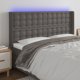 vidaXL Κεφαλάρι κρεβατιού με LED, γκρι, 163x16x118/128 cm, συνθετικό δέρμα