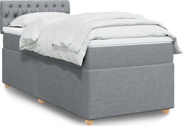 vidaXL Κρεβάτι Continental με στρώμα, ανοιχτό γκρι, ύφασμα, 90x190 cm