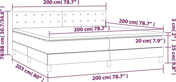 vidaXL Λουτζκο κοντινεντάλε με στρώμα και LED, μπλε βελούδο, 200x200 εκ
