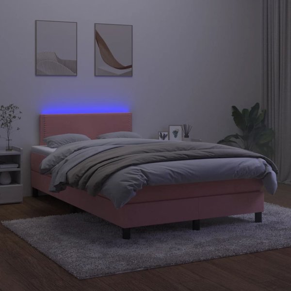 Κοντινεντάλ κρεβάτι vidaXL με στρώμα και LED, ροζ βελούδινο, 120x200 cm