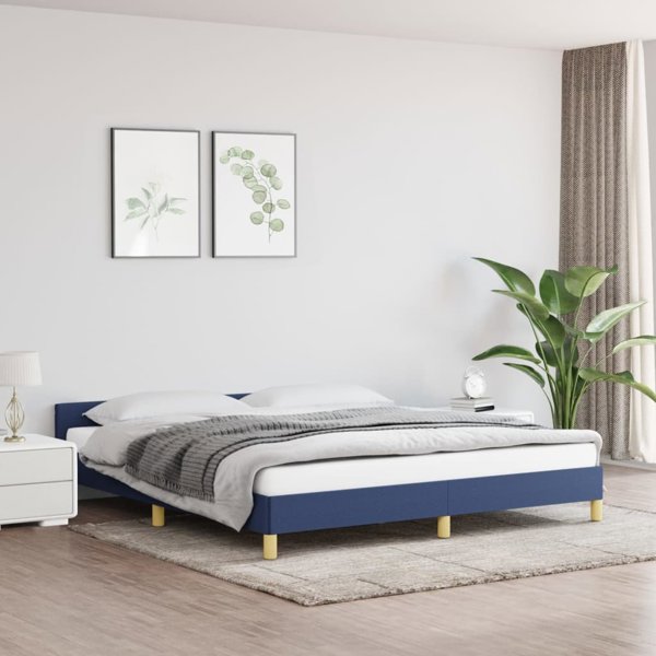 vidaXL Κρεβατοκάμαρα με κεφαλάρι, μπλε, 160x200 εκ., υφασμάτινη επένδυση
