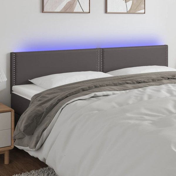 vidaXL Κεφαλάρι κρεβατιού με LED γκρι 200x5x78/88 εκ. από τεχνητό δέρμα