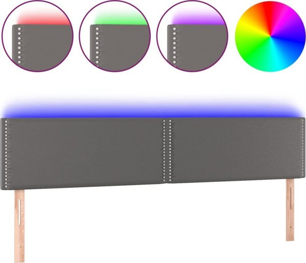 vidaXL Κεφαλάρι κρεβατιού με LED γκρι 200x5x78/88 εκ. από τεχνητό δέρμα