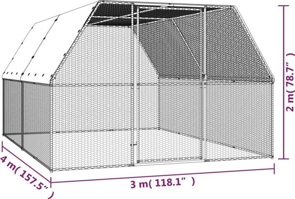 vidaXL Εξωτερικό κλουβί για κοτόπουλα, 3x4x2 μ, γαλβανισμένος χάλυβας
