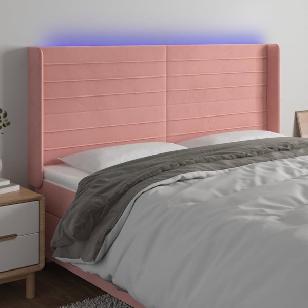 vidaXL Zaglowek do lotzka me LED, rozowy, 203x16x118/128 cm, aksamit