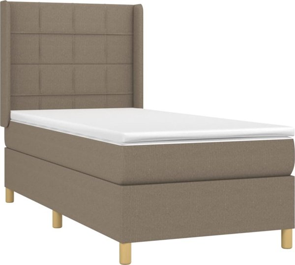 vidaXL Lozko kontynentalne z materacem, taupe, 90x200 cm, tkanina