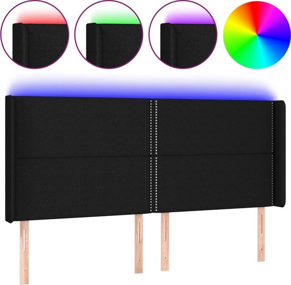 vidaXL Κεφαλαρι κρεβατιου με LED, μαυρο, 163x16x118/128 cm, υφασμα