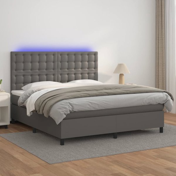 vidaXL Lozko kontynentalne z materacem i LED, szara ekoskora 180x200cm