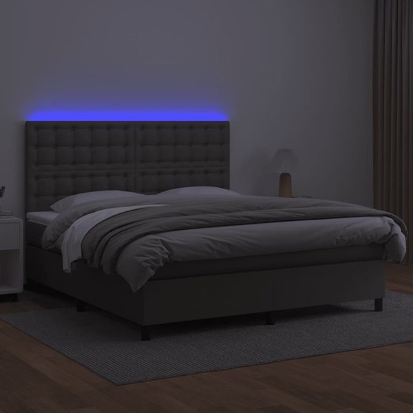 vidaXL Lozko kontynentalne z materacem i LED, szara ekoskora 180x200cm