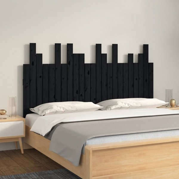 vidaXL Κεφαλάρι κρεβατιού, μαύρο, 146,5x3x80 εκ., συμπαγές ξύλο πεύκου