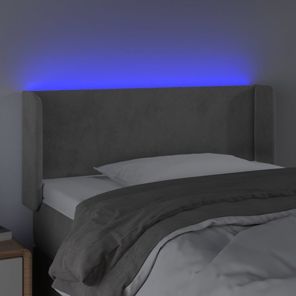 vidaXL Zaglowek do lozkou me LED, fosforeskato gkri, 83x16x78/88 cm, aksamit