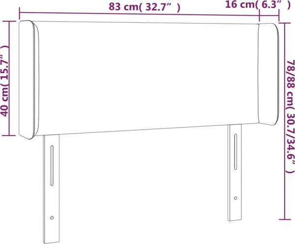 vidaXL Zaglowek do lozkou me LED, fosforeskato gkri, 83x16x78/88 cm, aksamit