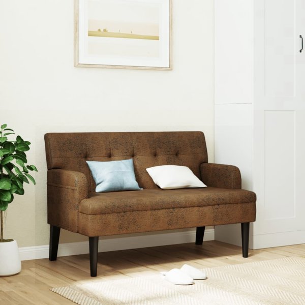 vidaXL Πάγκος με πλάτη, καφέ, 112x65,5x75 εκ, τεχνητό σουέτ