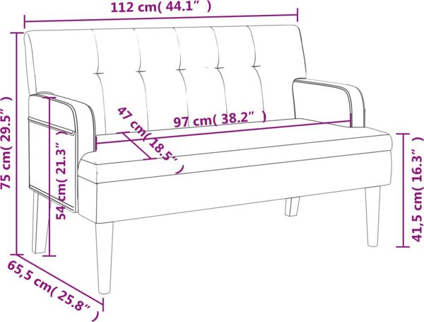 vidaXL Πάγκος με πλάτη, καφέ, 112x65,5x75 εκ, τεχνητό σουέτ
