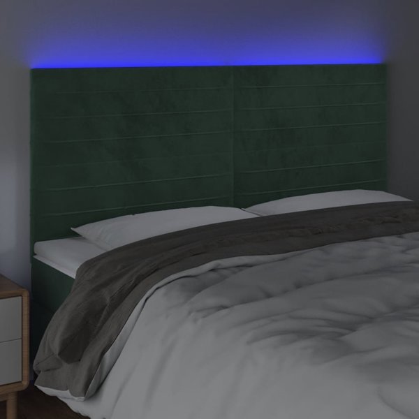 Κεφαλάρι κρεβατιού με LED vidaXL, σκούρο πράσινο, 160x5x118/128 εκ.
