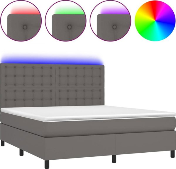 vidaXL Κρεβάτι κοντινεντάλ με στρώμα και LED, γκρι τεχνοδέρμα 160x200 εκ.
