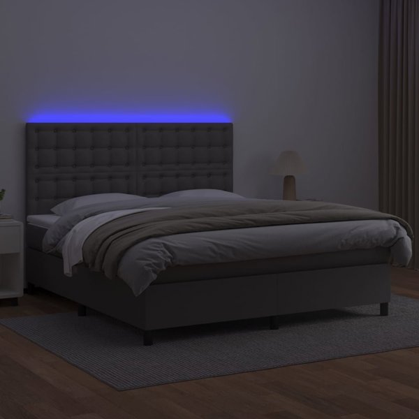 vidaXL Κρεβάτι κοντινεντάλ με στρώμα και LED, γκρι τεχνοδέρμα 160x200 εκ.