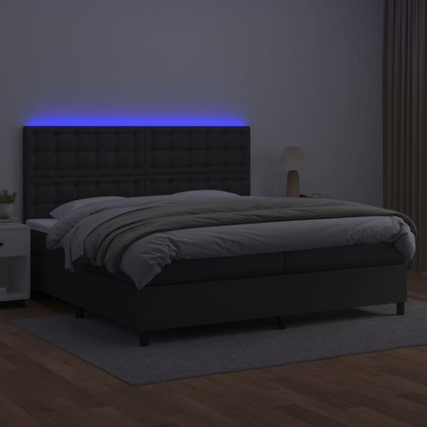 vidaXL Κρεβάτι κοντινεντάλ με στρώμα και LED, μαύρο δερματίνη, 200x200 cm