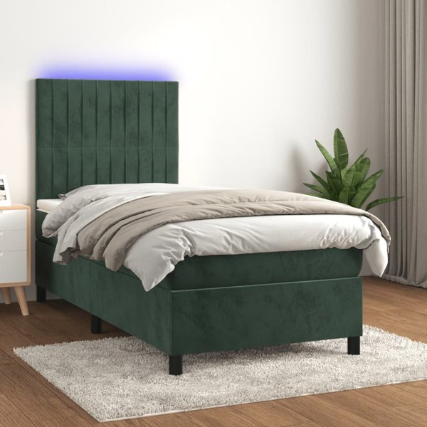 vidaXL Lozko kontynentalne z materacem i LED zielony aksamit 80x200 cm