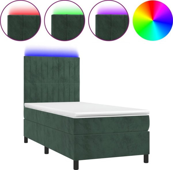 vidaXL Lozko kontynentalne z materacem i LED zielony aksamit 80x200 cm