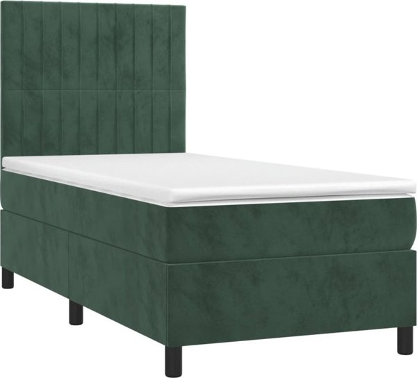 vidaXL Lozko kontynentalne z materacem i LED zielony aksamit 80x200 cm