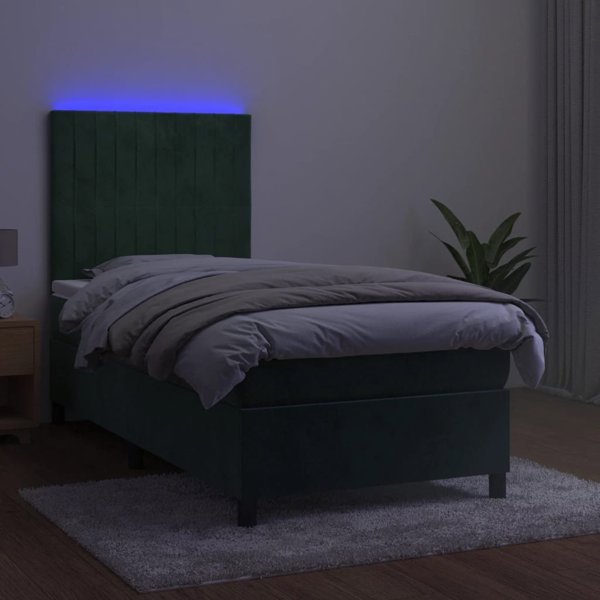 vidaXL Lozko kontynentalne z materacem i LED zielony aksamit 80x200 cm
