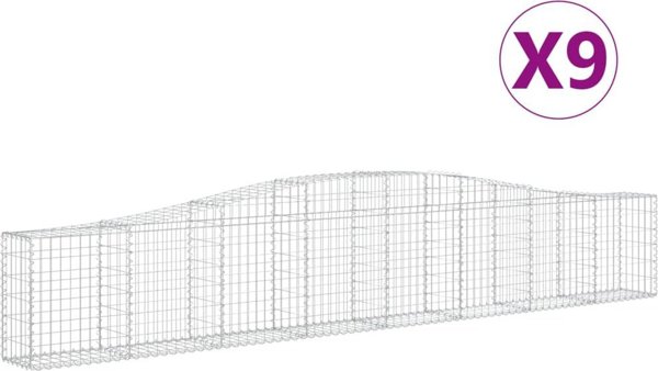 vidaXL Kosze gabionowe, 9 szt, 400x30x60/80 cm, galwanizowane zelazo