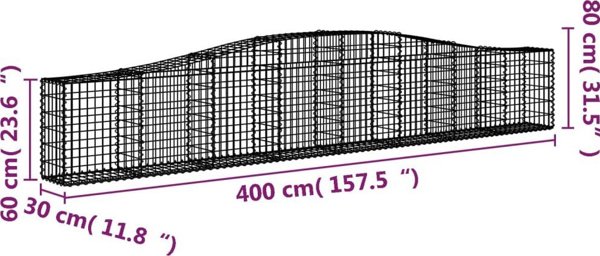 vidaXL Kosze gabionowe, 9 szt, 400x30x60/80 cm, galwanizowane zelazo
