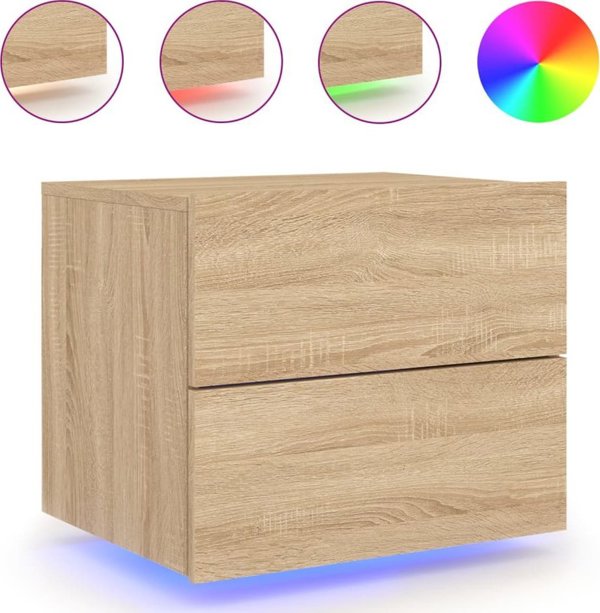 vidaXL Κρεμαστά Κομοδίνα με LED, 2 Τεμάχια, Δρυς Sonoma