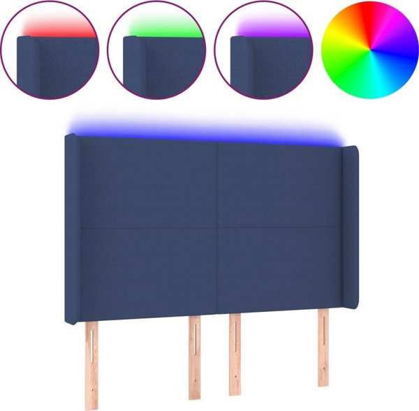vidaXL Κεφαλάρι κρεβατιού με LED, μπλε, 147x16x118/128 εκ., ύφασμα