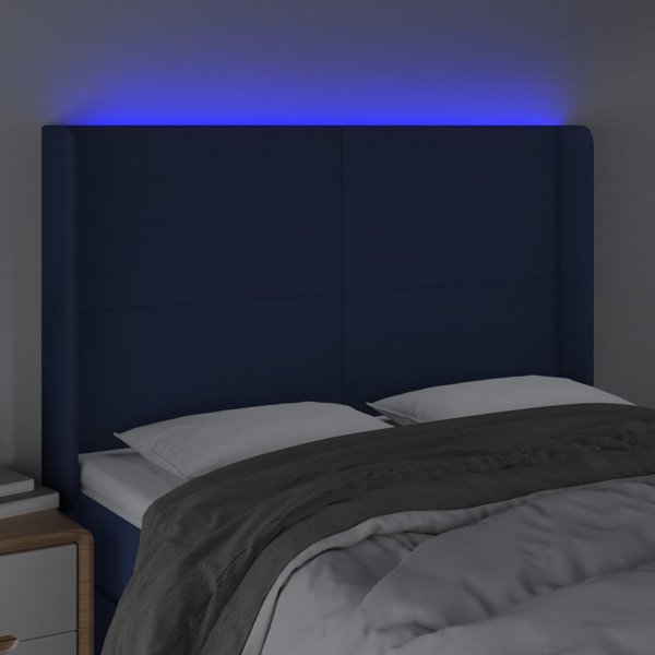 vidaXL Κεφαλάρι κρεβατιού με LED, μπλε, 147x16x118/128 εκ., ύφασμα