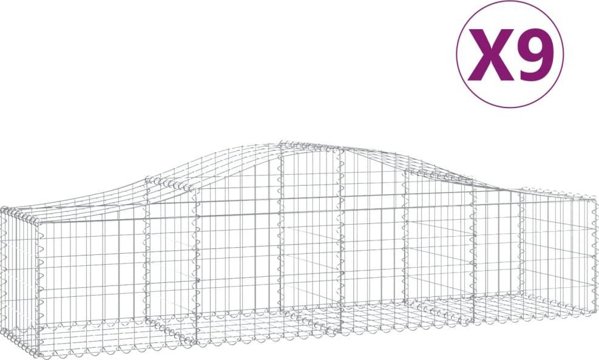 vidaXL Kosze gabionowe, 9 τεμ, 200x50x40/60 εκ, γαλβανιζέ σίδηρος