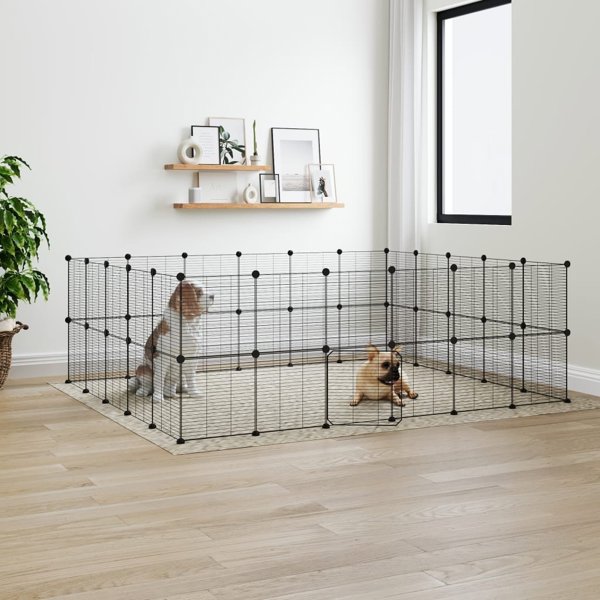 vidaXL Κλουβί ζώων με πύλη, 44 πάνελ, μαύρο, 35x35 εκ., ατσάλι