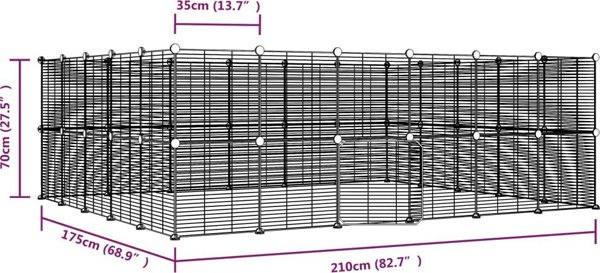 vidaXL Κλουβί ζώων με πύλη, 44 πάνελ, μαύρο, 35x35 εκ., ατσάλι