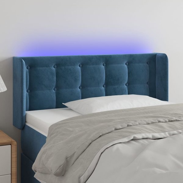 vidaXL Zaglowek do lozka z LED, ciemnoniebieski 93x16x78/88cm, aksamit