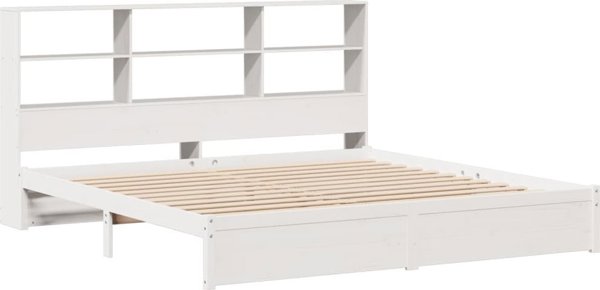 vidaXL Κρεβάτι με ράφι, χωρίς στρώμα, λευκό, 180x200 εκ, πεύκο