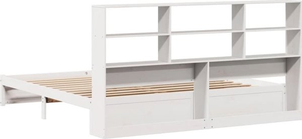 vidaXL Κρεβάτι με ράφι, χωρίς στρώμα, λευκό, 180x200 εκ, πεύκο