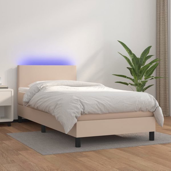 vidaXL Κρεβάτι κοντινενταλ με στρώμα και LED, cappuccino οικολογικό δερμα, 80 x 200 εκ.