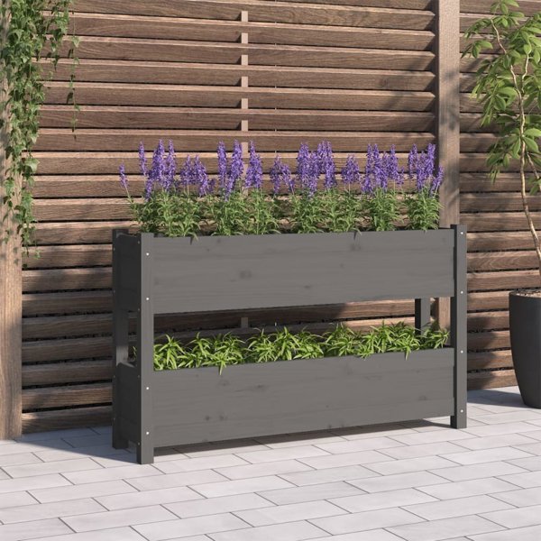 vidaXL Donica, szara, 112x25x66 cm, lite drewno sosnowe