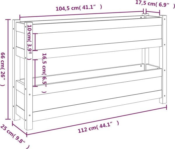 vidaXL Donica, szara, 112x25x66 cm, lite drewno sosnowe