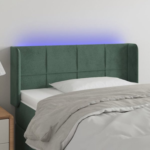 vidaXL Κεφαλάρι κρεβατιού με LED, σκούρο πράσινο, βελούδινο, 83x16x78/88 cm