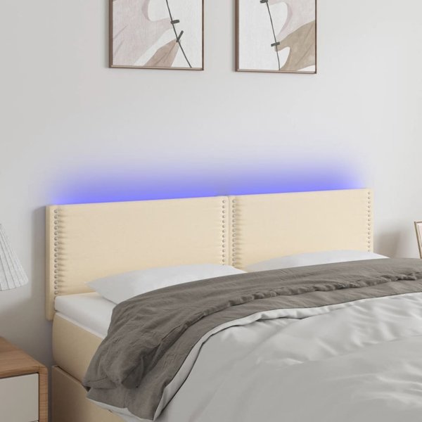 vidaXL κεφαλάρι κρεβατιού με LED, κρεμ, 144x5x78/88 cm, ύφασμα