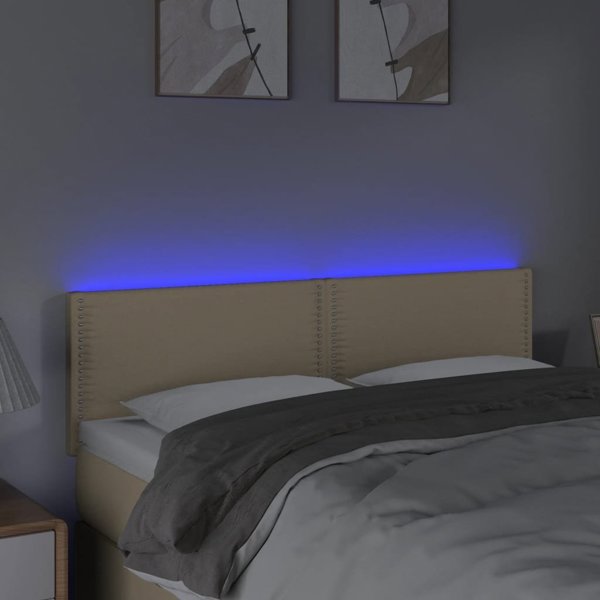 vidaXL κεφαλάρι κρεβατιού με LED, κρεμ, 144x5x78/88 cm, ύφασμα