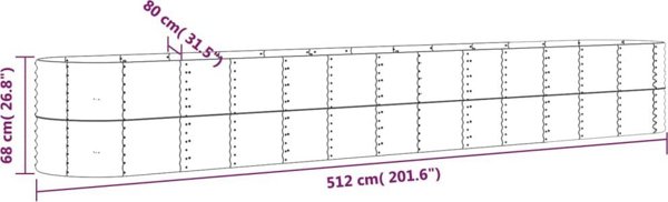 vidaXL vidaXL Donica ogrodowa, malowana proszkowo stal, 512x80x68 cm, srebrna