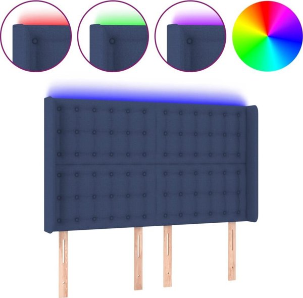 vidaXL Zaglowek do lozka z LED, mple, 147x16x118/128 cm, tkanina